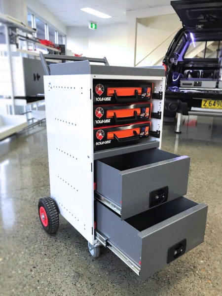 RolaCase trolley cabinet kit for mobile workshop use