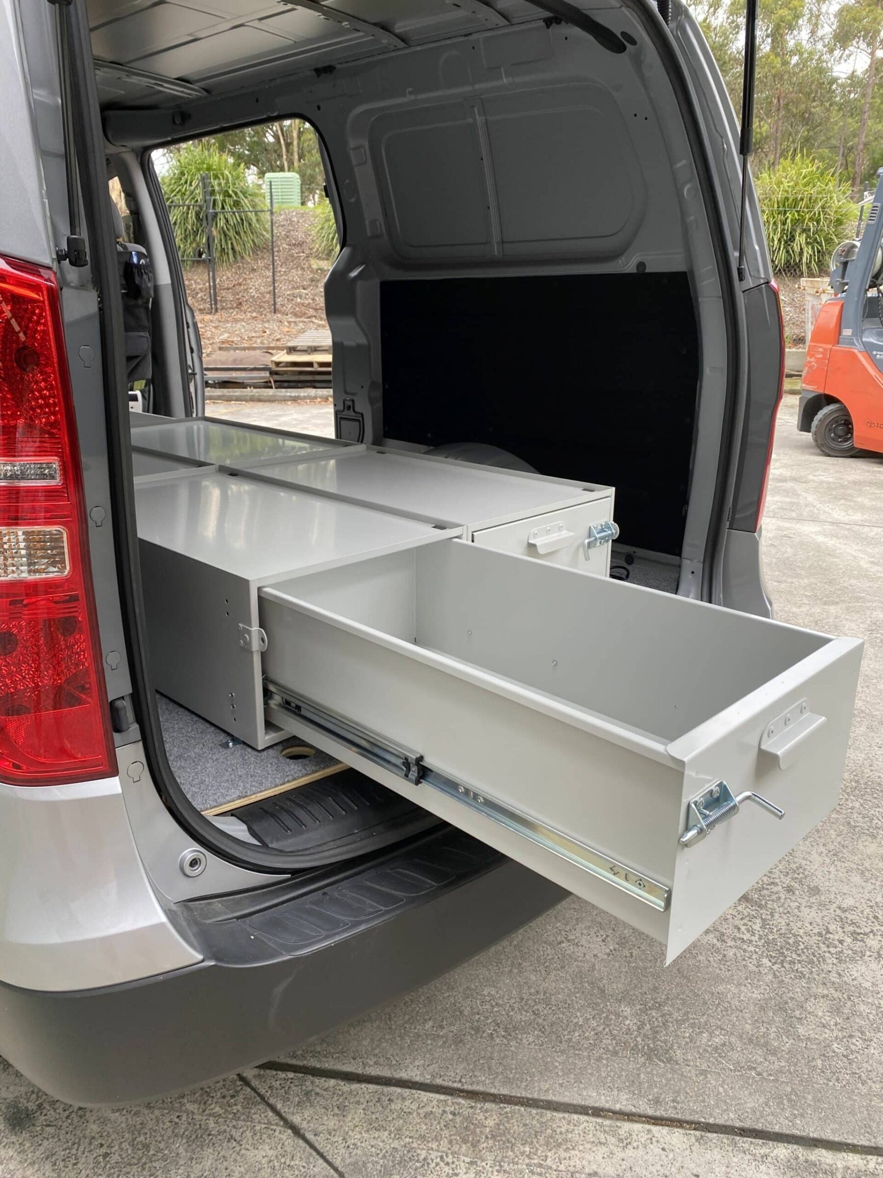RolaCase metal drawer storage system installed in vehicle