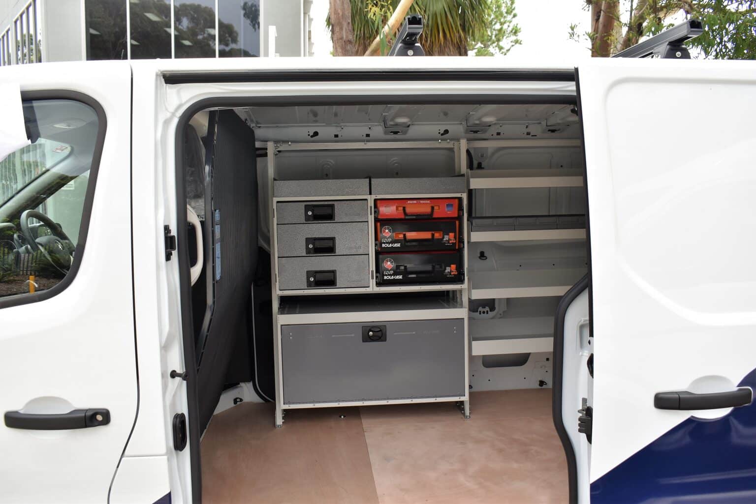 RolaCase storage system installed in Mitsubishi Express van