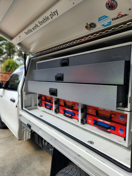 Rolacase Open tool box with tools inside, showing a close-up of the interior.