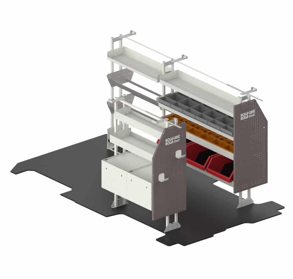 RolaCase van storage system with shelving and bins